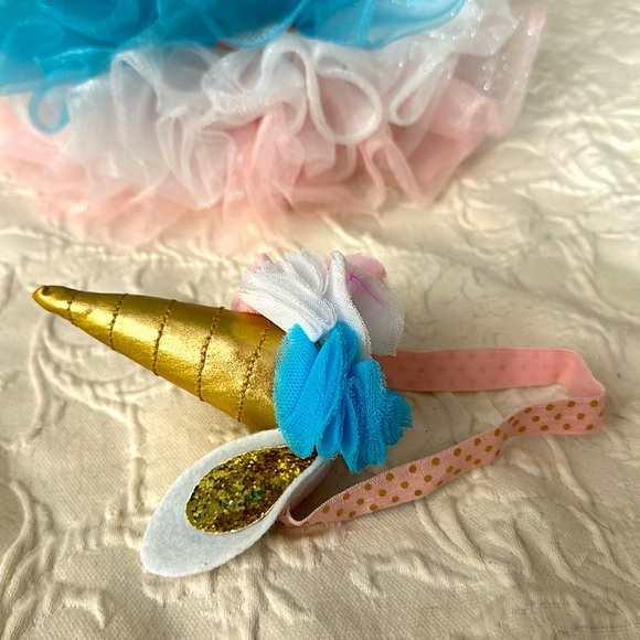 Aqua, White, and Pink Infant Tutu with Matching Unicorn Headband - Picture 4 of 4